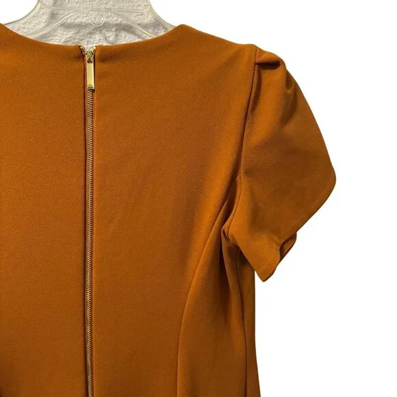 Marc New York Brown Midi Dress W/ Pleated Puff Sleeves size 8 Dress - Picture 11 of 12